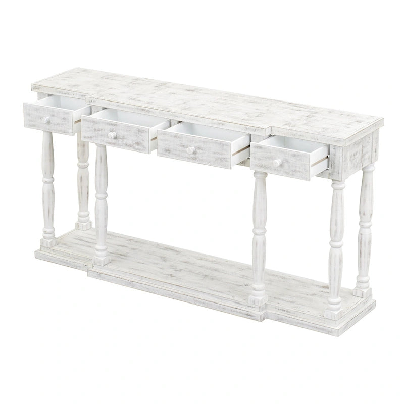 Console de style rétro pour entrée, salon ou chambre à coucher, avec 4 tiroirs de rangement frontaux et 1 étagère.