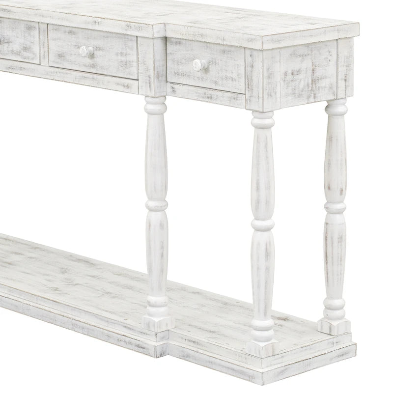 Console de style rétro pour entrée, salon ou chambre à coucher, avec 4 tiroirs de rangement frontaux et 1 étagère.