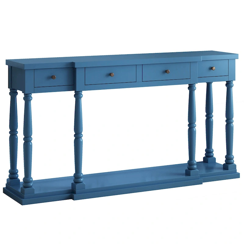 Console de style rétro pour entrée, salon ou chambre à coucher, avec 4 tiroirs de rangement frontaux et 1 étagère.