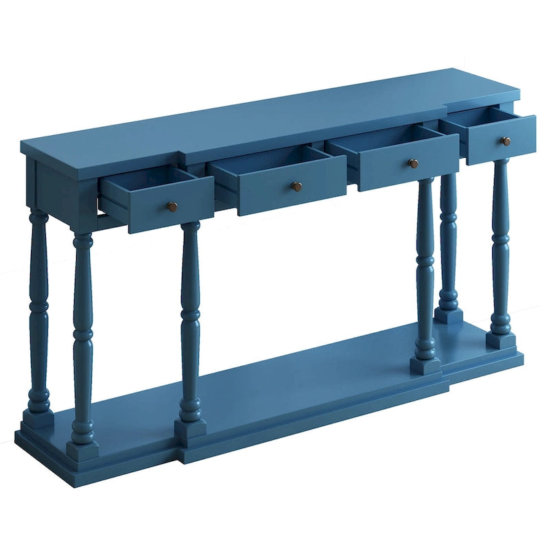 Console de style rétro pour entrée, salon ou chambre à coucher, avec 4 tiroirs de rangement frontaux et 1 étagère.
