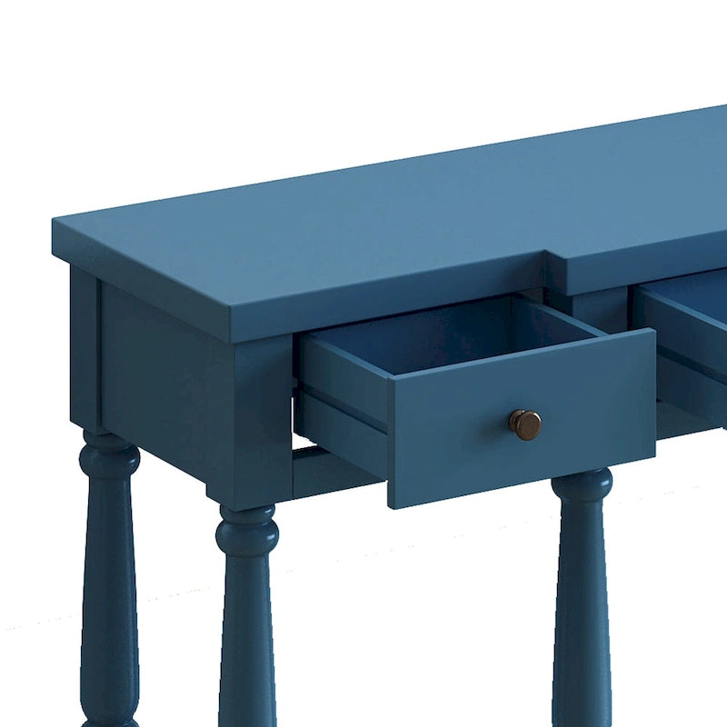 Console de style rétro pour entrée, salon ou chambre à coucher, avec 4 tiroirs de rangement frontaux et 1 étagère.