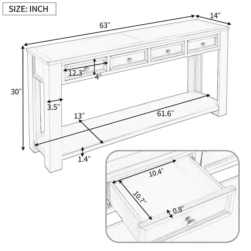 Console / Table d'appoint avec tiroirs de rangement et étagère inférieure pour entrée/couloir