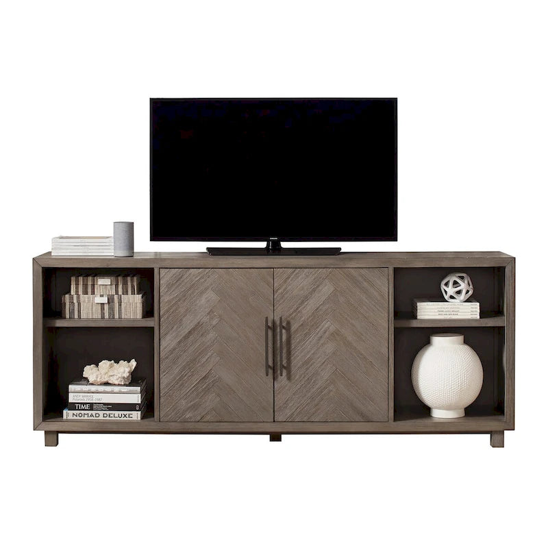 Meuble TV deux portes de 80 po, meuble de divertissement, meuble d'appoint en bois, entièrement assemblé, gris - 80 larg. x 32 haut. x 16 prof.