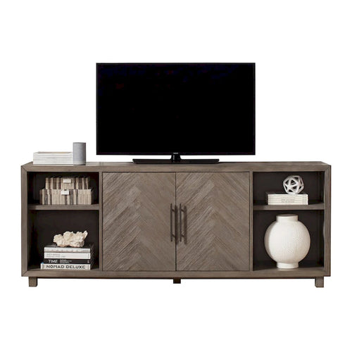 Meuble TV deux portes de 80 po, meuble de divertissement, meuble d'appoint en bois, entièrement assemblé, gris - 80 larg. x 32 haut. x 16 prof.