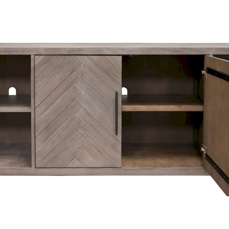 Meuble TV deux portes de 80 po, meuble de divertissement, meuble d'appoint en bois, entièrement assemblé, gris - 80 larg. x 32 haut. x 16 prof.