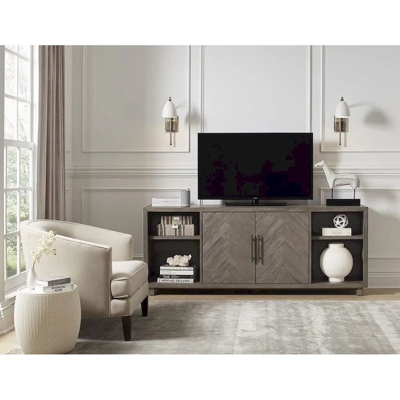 Meuble TV deux portes de 80 po, meuble de divertissement, meuble d'appoint en bois, entièrement assemblé, gris - 80 larg. x 32 haut. x 16 prof.