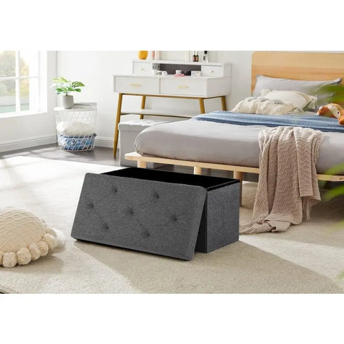 Pouf de rangement pliable de 109 cm, coffre de rangement pour bout de lit de chambre, grand banc ottoman repose-pieds pour salon