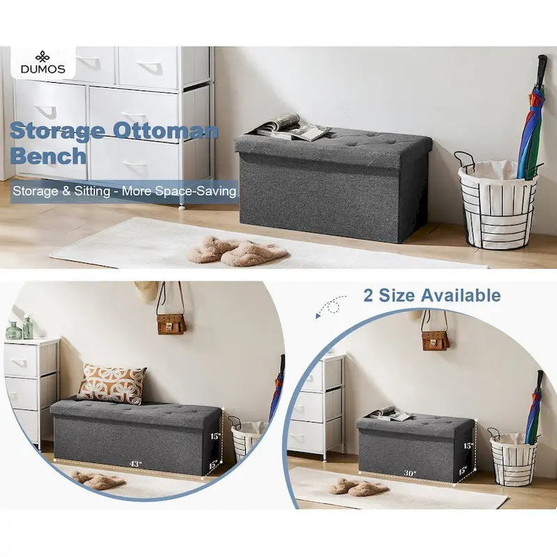 Pouf de rangement pliable de 109 cm, coffre de rangement pour bout de lit de chambre, grand banc ottoman repose-pieds pour salon