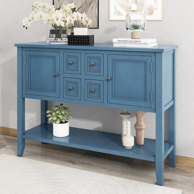 Console vintage avec quatre petits tiroirs et étagère inférieure
