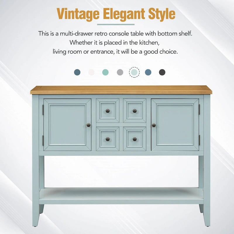 Console vintage avec quatre petits tiroirs et étagère inférieure