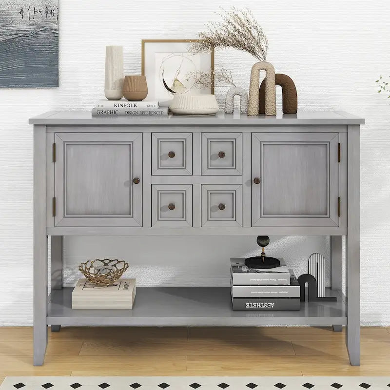 Console vintage avec quatre petits tiroirs et étagère inférieure