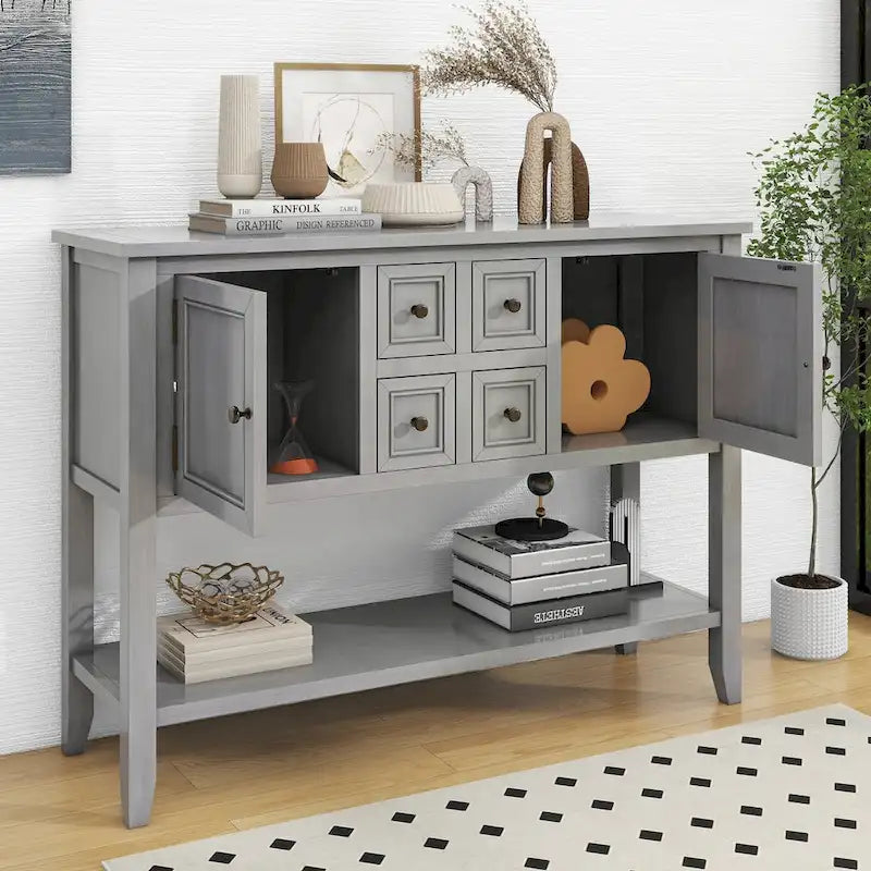 Console vintage avec quatre petits tiroirs et étagère inférieure