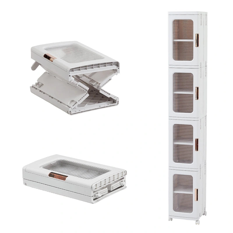 Meuble de rangement haut et étroit de 65 cm, Organisateur de cuisine pliable à 4 niveaux, Armoire de rangement de cuisine autoportante
