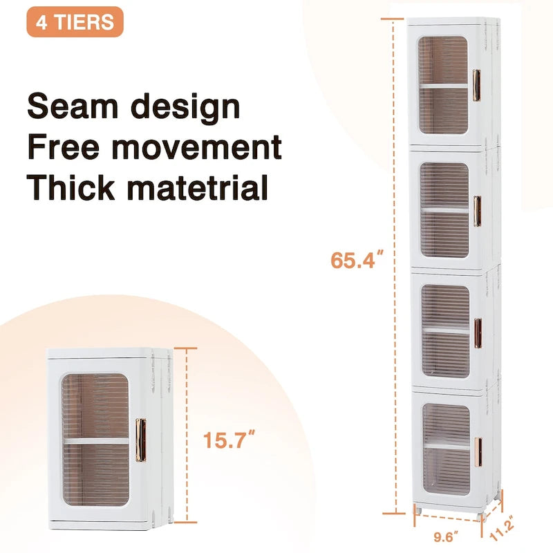 Meuble de rangement haut et étroit de 65 cm, Organisateur de cuisine pliable à 4 niveaux, Armoire de rangement de cuisine autoportante