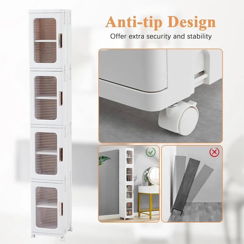 Meuble de rangement haut et étroit de 65 cm, Organisateur de cuisine pliable à 4 niveaux, Armoire de rangement de cuisine autoportante