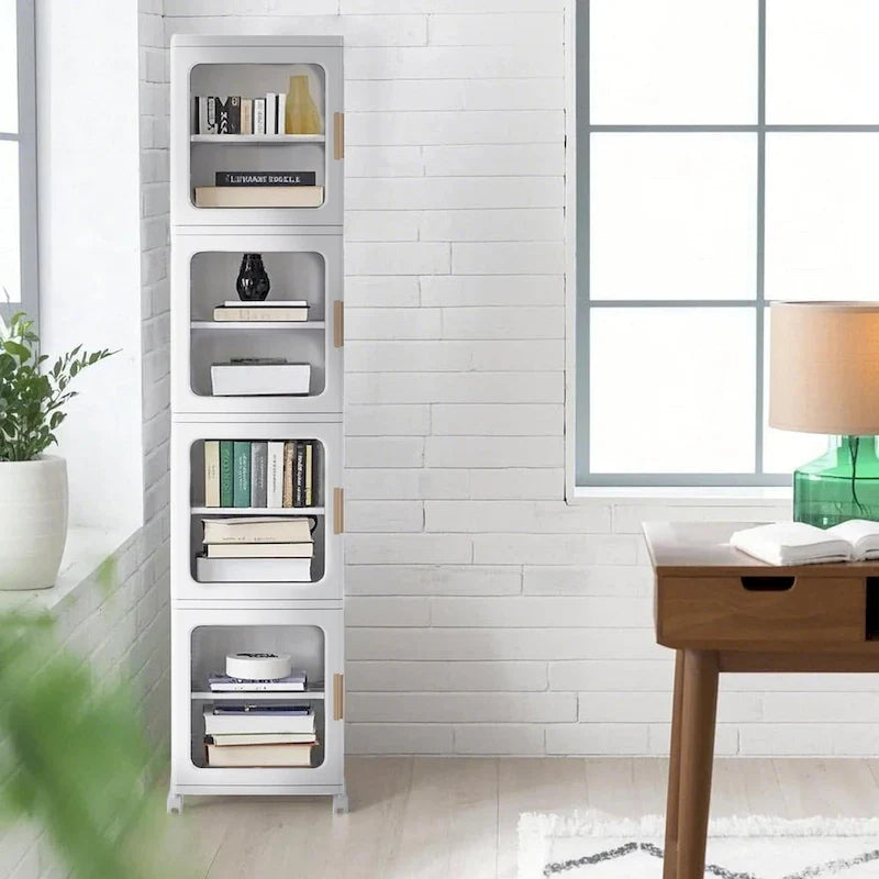 Meuble de rangement haut et étroit de 65 cm, Organisateur de cuisine pliable à 4 niveaux, Armoire de rangement de cuisine autoportante