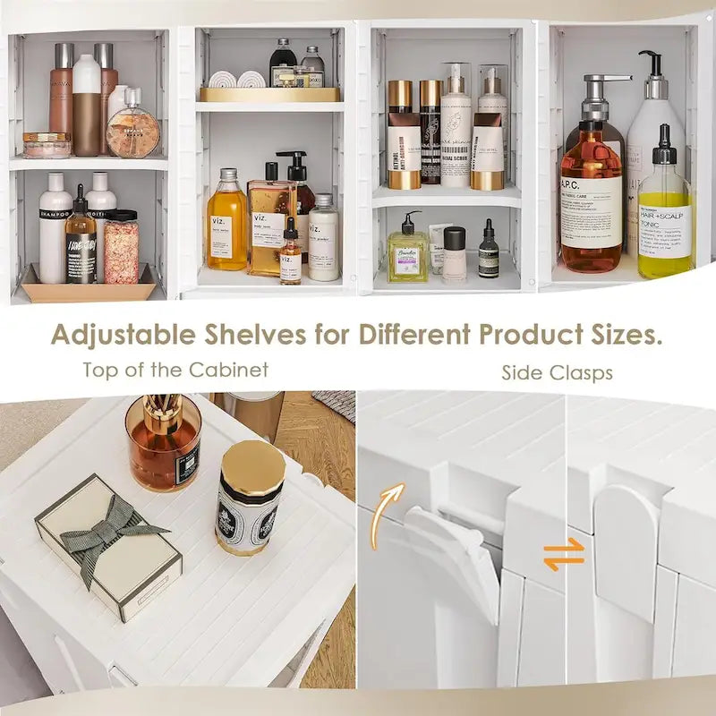 Meuble de rangement haut et étroit de 65 cm, Organisateur de cuisine pliable à 4 niveaux, Armoire de rangement de cuisine autoportante