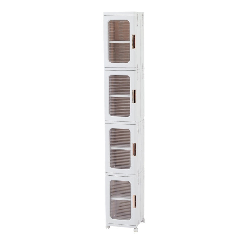 Meuble de rangement haut et étroit de 65 cm, Organisateur de cuisine pliable à 4 niveaux, Armoire de rangement de cuisine autoportante