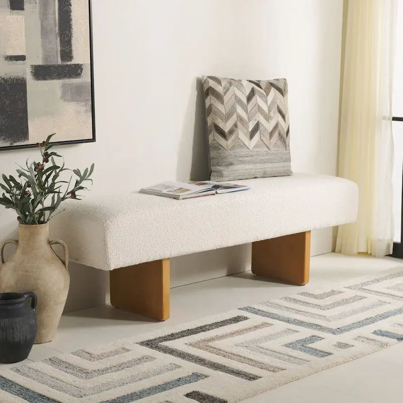Banc d'appoint capitonné en tissu bouclé – Siège moderne en tissu pour chambre, entrée et salon