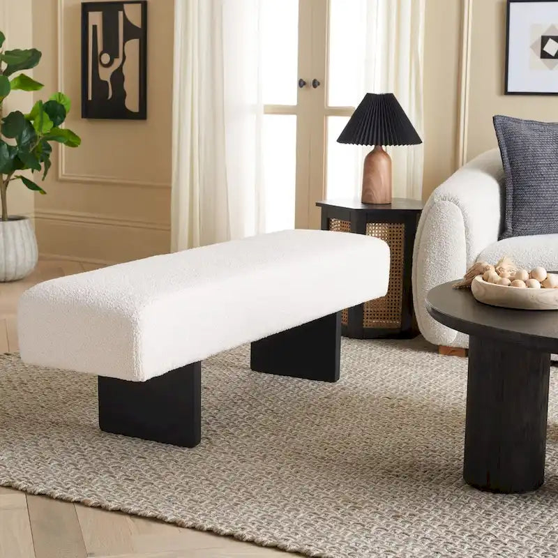 Banc d'appoint capitonné en tissu bouclé – Siège moderne en tissu pour chambre, entrée et salon