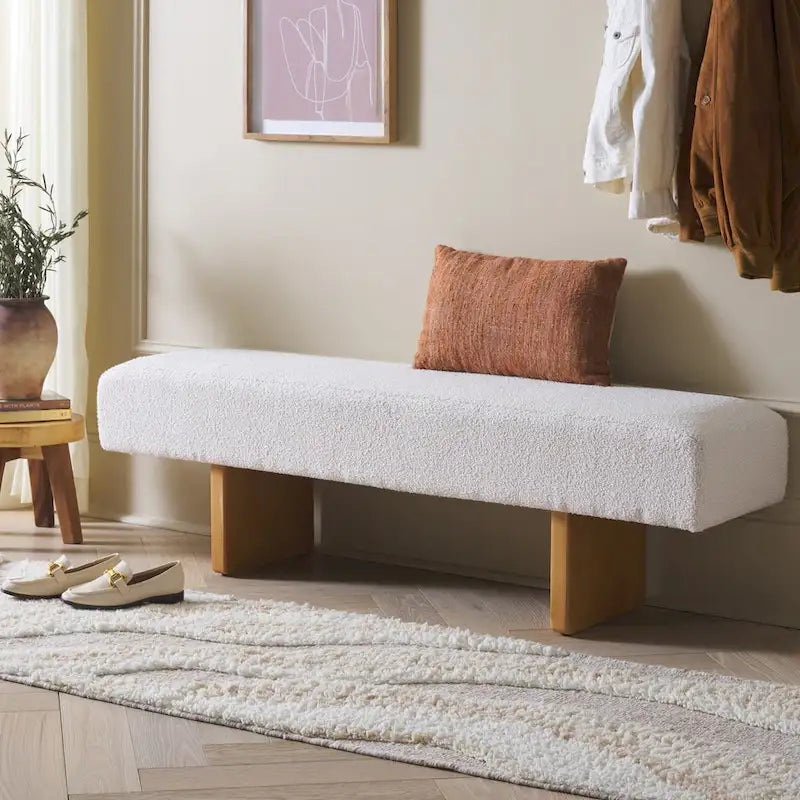 Banc d'appoint capitonné en tissu bouclé – Siège moderne en tissu pour chambre, entrée et salon